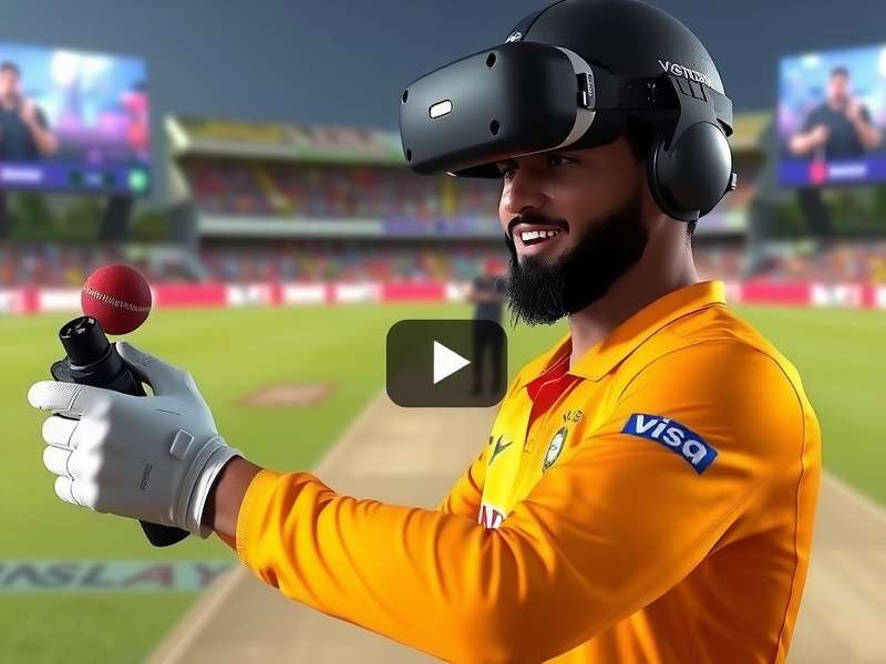 Indian player using VR controller with tips overlay for VR Cricket Extreme Edition